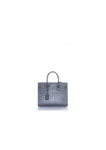 SAINT LAURENT SAC DE JOUR BABY CUIR EFFET CROCO FINITIONS ARGENT