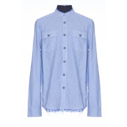 BALMAIN WHITE COTTON SHIRT WITH BLUE PINSTRIPES