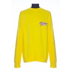 BALMAIN YELLOW COTTON SWEATSHIRT WITH MULTICOLOR BALMAIN PARIS LOGO PRINT