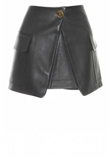 BALMAIN SHORT LEATHER WRAP SKIRT