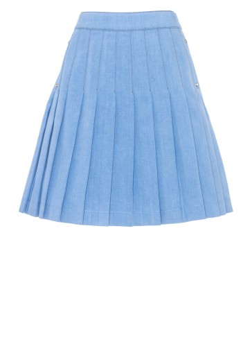 BALMAIN SORT PLEATED DENIM SKIRT