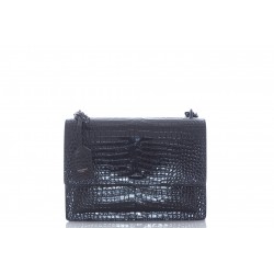 SAINT LAURENT SUNSET MEDIUM SUNSET CHAIN BAG CUIR EFFET CROCO GLACE (BLACK MAT)