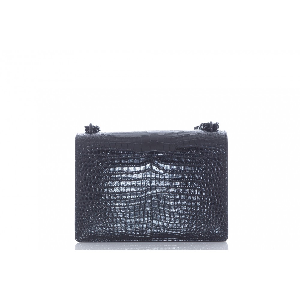 Saint Laurent Black Crocodile Embossed Sunset Mini Bag