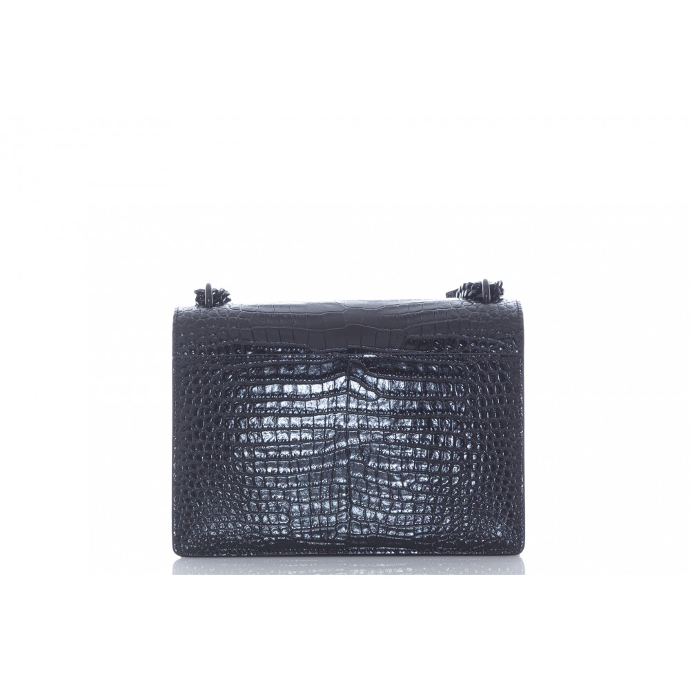 Saint Laurent Red Shiny Croc Embossed Medium Sunset Crossbody Bag