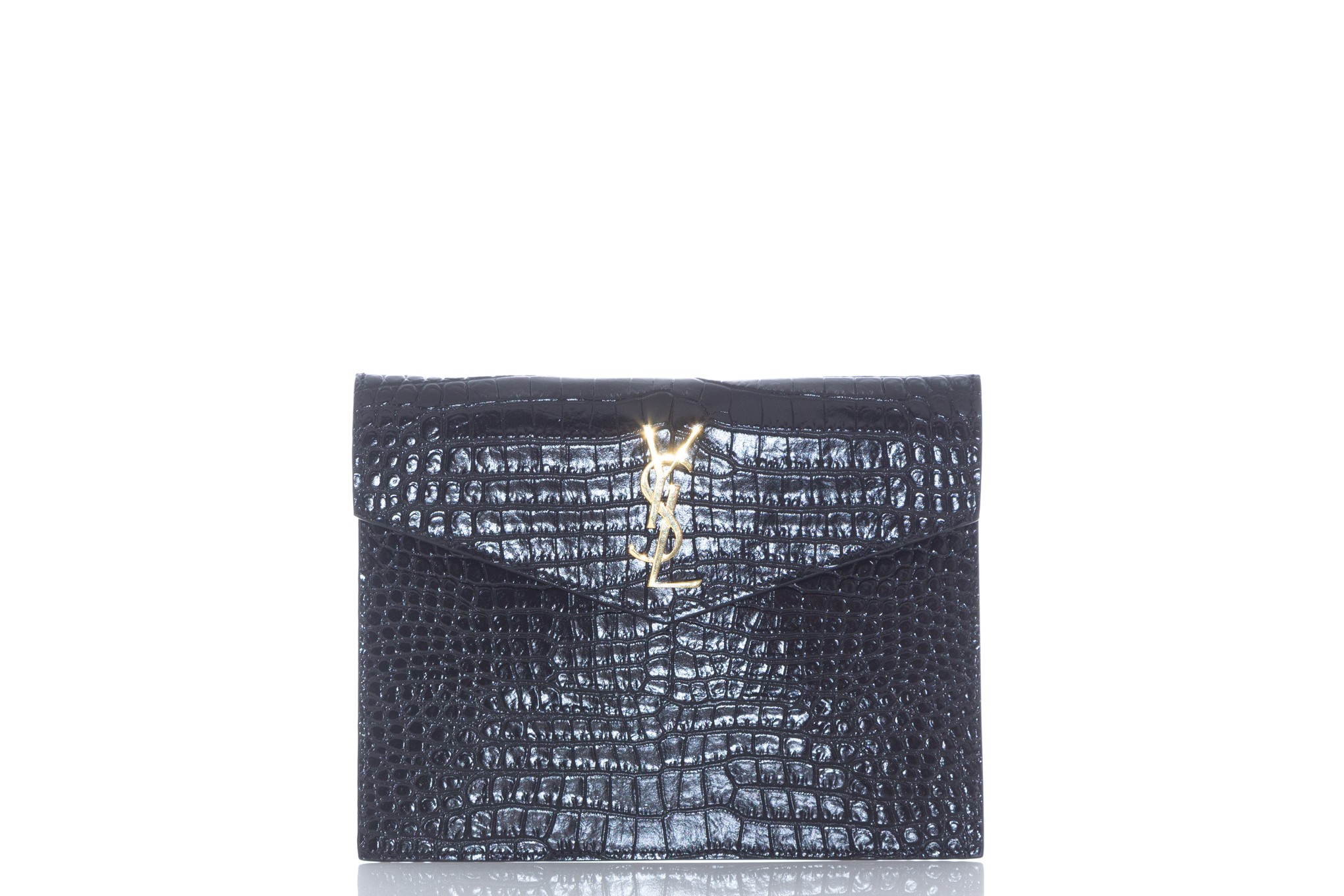 Saint Laurent Uptown Croc Embossed Leather Pouch