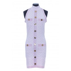 BALMAIN WHITE AND BLACK KNIT DRESS WITH GOLD-TONE BUTTONS