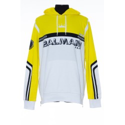 BALMAIN OVERSIZED YELLOW COTTON SWEATSHIRT WITH BALMAIN LOGO PRINT