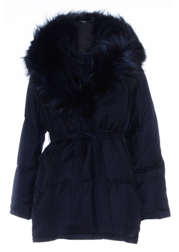 YVES SALOMON BELTED FLANNEL DOWN JACKET
