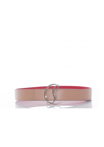 CHRISTIAN LOUBOUTIN W CL LOGO BELT 35 CALF PARIS/METAL