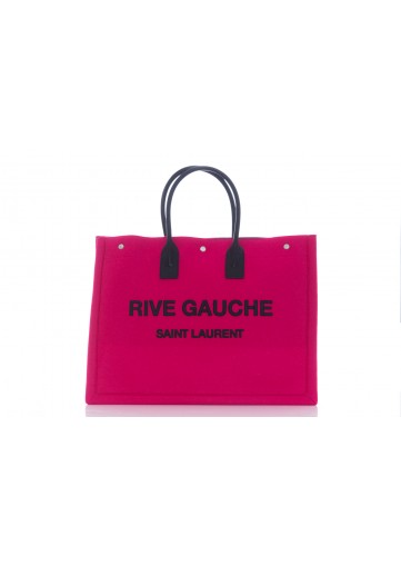 SAINT LAURENT RIVE GAUCHE TOTE BAG RIVE GAUCHE FEUTRE + BRODERIE RIVE GAUCHE + CUIR LEGER  (NICKEL OXYDE)