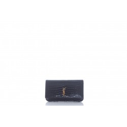 SAINT LAURENT MONOGRAM PHONE HOLDER WITH STRAP IN SHINY CROCODILE-EMBOSSED LEATHER