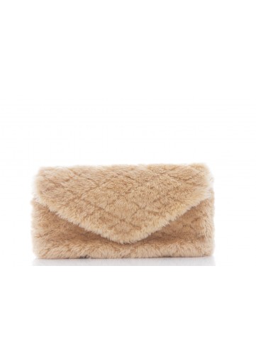 SAINT LAURENT SADE LARGE CLUTCH SADE SHEARLING MERINOS + AGNEAU PLUME LIGHT BRONZE