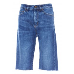 SAINT LAURENT SKINNY-FIT CYCLING SHORTS IN RAIN BLUE DENIM