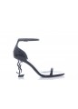 SAINT LAURENT OPYUM SANDALS IN SMOOTH LEATHER WITH BLACK-TONED HEEL