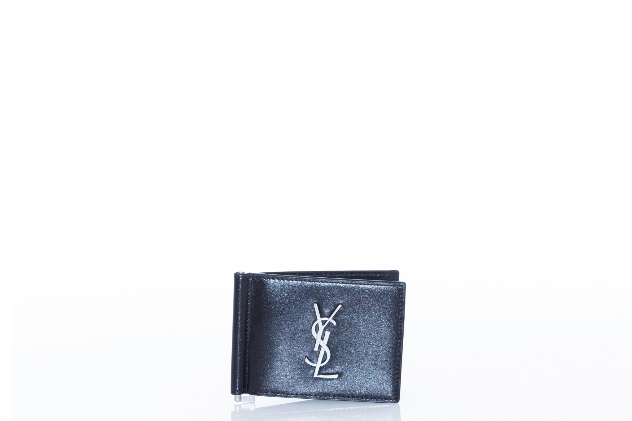 Saint Laurent Bill Clip With Card Case In Grain De Poudre Embossed