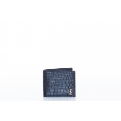 SAINT LAURENT TINY MONOGRAM EAST/WEST WALLET IN CROCODILE-EMBOSSED LEATHER