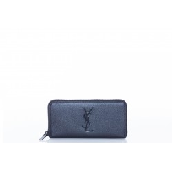 SAINT LAURENT MONOGRAM ZIP-AROUND WALLET IN GRAIN DE POUDRE EMBOSSED LEATHER