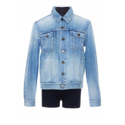 SAINT LAURENT DESTROYED JACKET IN SKY BLUE DENIM
