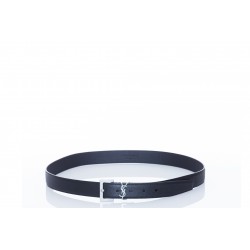 SAINT LAURENT YSL BELT CUIR GRAINE NOIR BOUCLE ARGENT