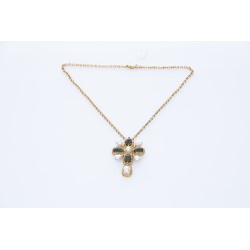 SAINT LAURENT BAROQUE CROSS CHARM NECKLACE IN METAL AND PEARLS