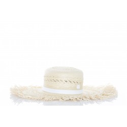 MAISON MICHEL CLAUDINE RIBBON ON FRINGED STRAW