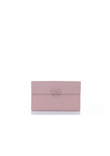 VALENTINO  VLOGO SIGNATURE GRAINY CALFSKIN CARDHOLDER WTH ZIPPER