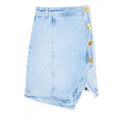 BALMAIN ASYMETRIC 4 BTN SHORT DENIM SKIRT