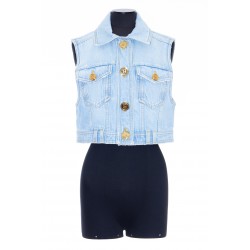 BALMAIN CROPPED VINTAGE ECO-DESIGNED DENIM JACKET