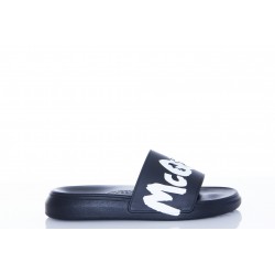 ALEXANDER MCQUEEN MEN'S MCQUEEN GRAFFITI RUBBER POOL SLIDE IN BLACK/WHITE 