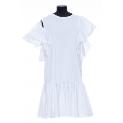 ALEXANDER MCQUEEN ALEXANDER MCQUEEN WOMEN'S RUFFLE JERSEY MINI DRESS IN OPTICAL WHITE 