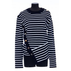 ALEXANDER MCQUEEN WOMEN'S BUTTON STRIPE KNIT JUMPER IN NAVY/IVORY 