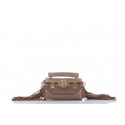 BALMAIN DEBOSSED SUEDE B-BUZZ 19 BAG WITH FRINGE