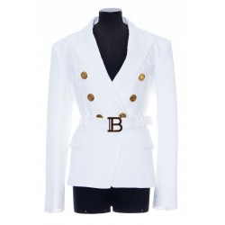 BALMAIN 6 BTN BELTED MONOGRAM DENIM JACKET