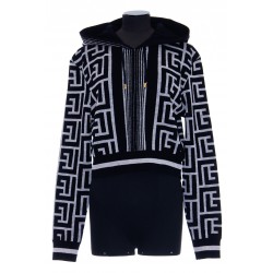 BALMAIN CROPPED SWEATSHIRT WITH BALMAIN MONOGRAM