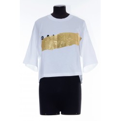 BALMAIN GOLD TAPE CROPPED T-SHIRT