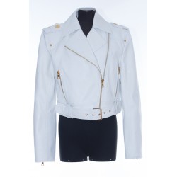 BALMAIN CROPPED BELTED LEATHER BIKER JACKET