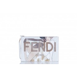 FENDI LARGE FLAT POUCH WHITE FABRIC 