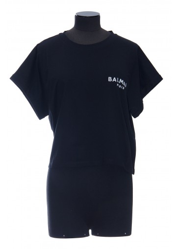 SS BALMAIN FLOCK DETAIL CROP T-SHIRT