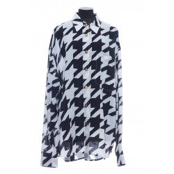 1PCKT OVERSIZE HOUNDSTOOTH PRINTED SHIRT