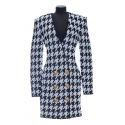 LS 6BTN HOUNDSTOOTH WRAP KNIT DRESS