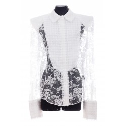 SEE-THROUGH LACE & TWEED PLASTRON SHIRT