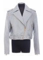 CROPPED BELTED LEATHER BIKER JACKET