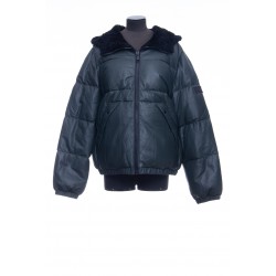LEATHER DOWN JACKET WITH SHEARLING TRIM