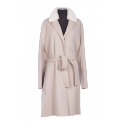CASHMERE WOOL BELTED COAT WITH MINK COLLAR