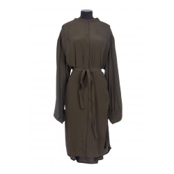 BELTED SILK CREPE SHIRT DRESS