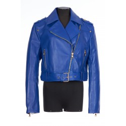 CROPPED BELTED LEATHER BIKER JACKET