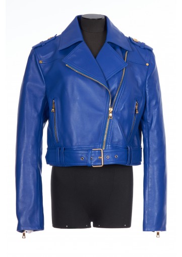 CROPPED BELTED LEATHER BIKER JACKET