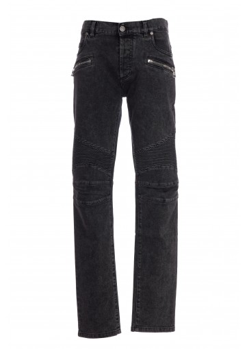 RIBBED SLIM JEANS DOUBLE STONEWASH