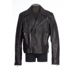 ZIPPED LAMBSKIN LEATHER BIKER JACKET