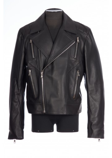 ZIPPED LAMBSKIN LEATHER BIKER JACKET